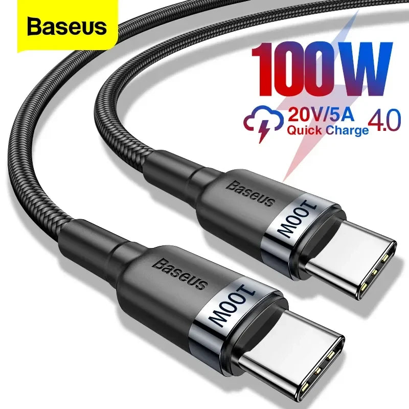 Baseus 100W/5A USB C To USB Type C Cable For iPhone 16 15 PD Fast Charging Charger Cord For Macbook Samsung Xiaomi Type-C Cable
